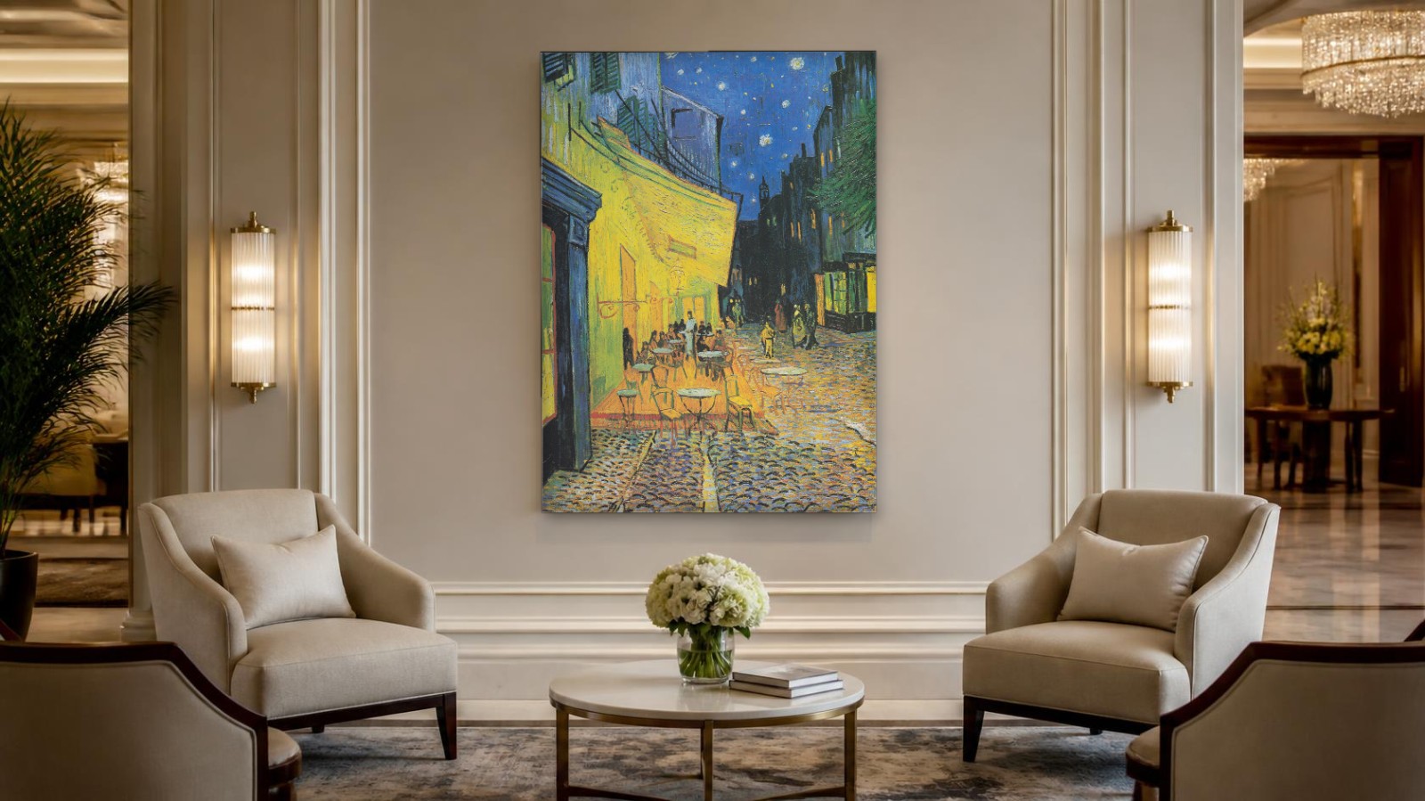 CAS1566-1 Caféterras bij Nacht, Steden & Skylines schilderij aan de muur in interieur
