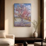 Roze Perzikboom (naar Van Gogh), Natuur & Landschap schilderij aan de muur in interieur