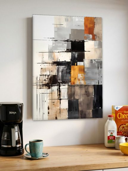 Rasterspel in Oker, Abstract & Modern schilderij aan de muur in interieur