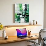 Groen Raster, Abstract & Modern schilderij aan de muur in interieur