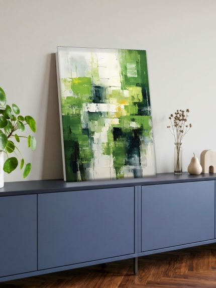 Groen Weefsel, Abstract & Modern schilderij aan de muur in interieur