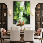 Groene Regenval, Abstract & Modern schilderij aan de muur in interieur