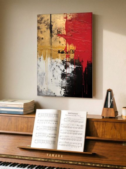 Rood en Goud in Verval, Abstract & Modern schilderij aan de muur in interieur