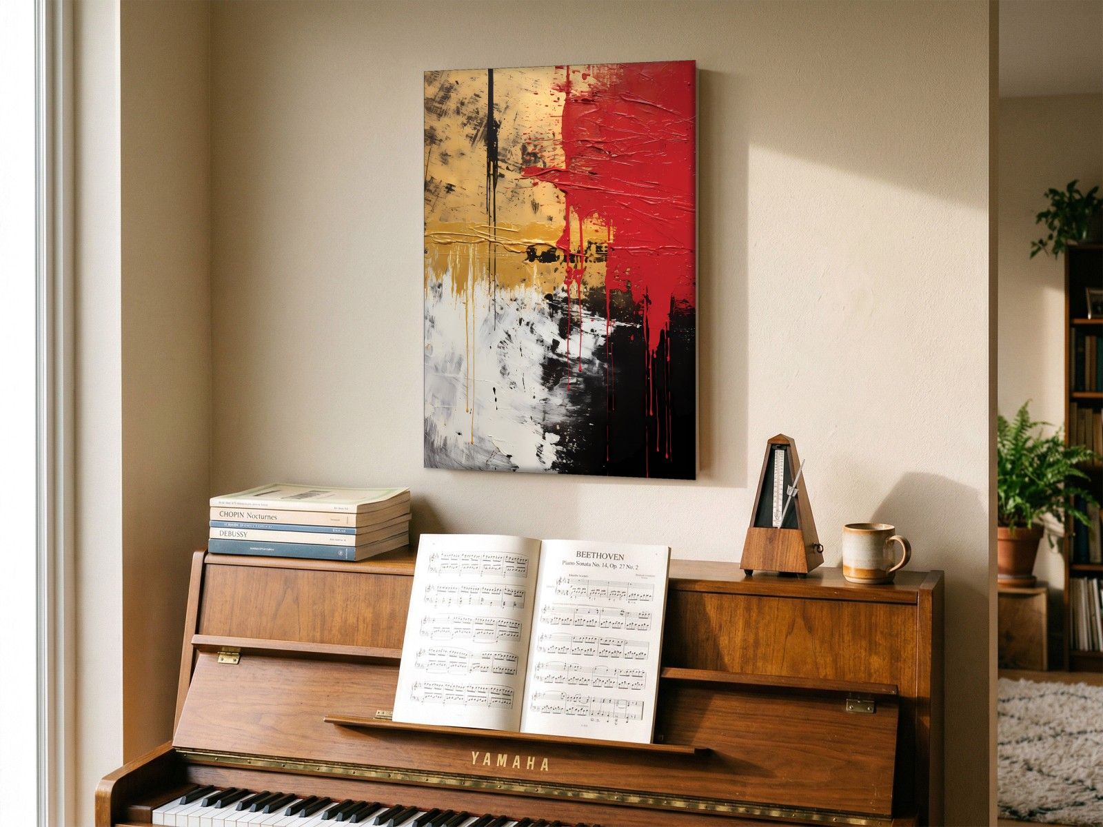 CAS1629-1 Rood en Goud in Verval, Abstract & Modern schilderij aan de muur in interieur