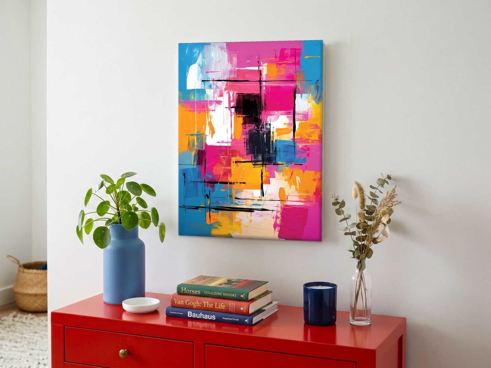 CAS1639-1 Kleurexplosie in Roze en Oceaanblauw, Abstract & Modern schilderij aan de muur in interieur