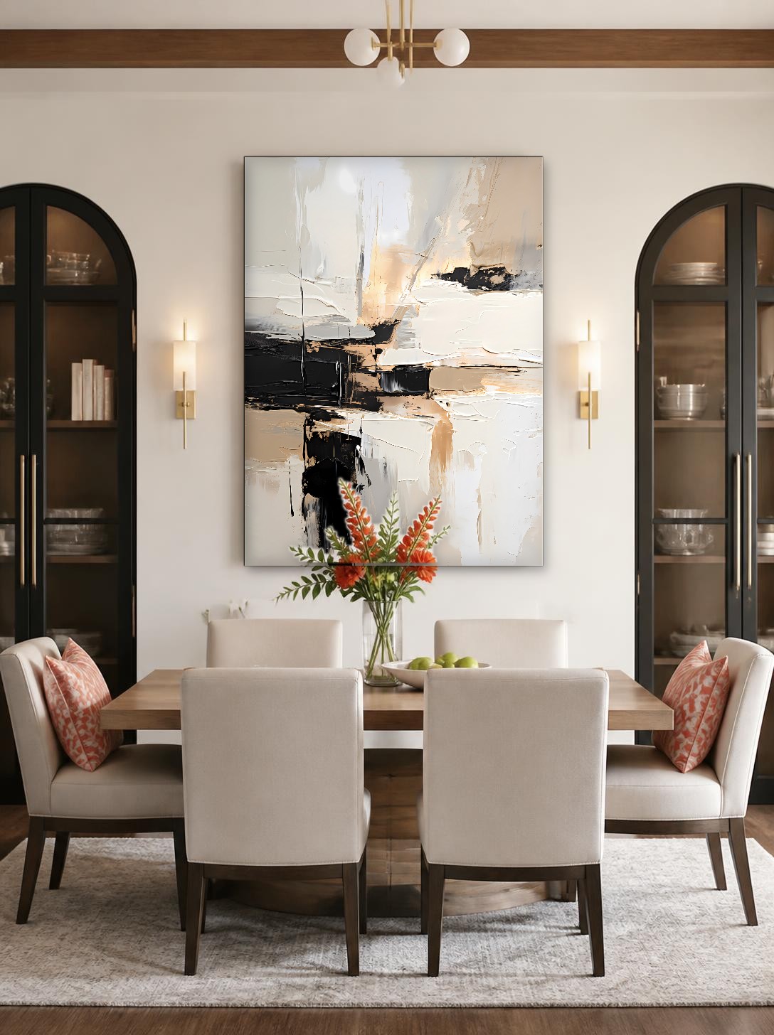 CAS1649-1 Zwart-Gouden Structuurspel, Abstract & Modern schilderij aan de muur in interieur
