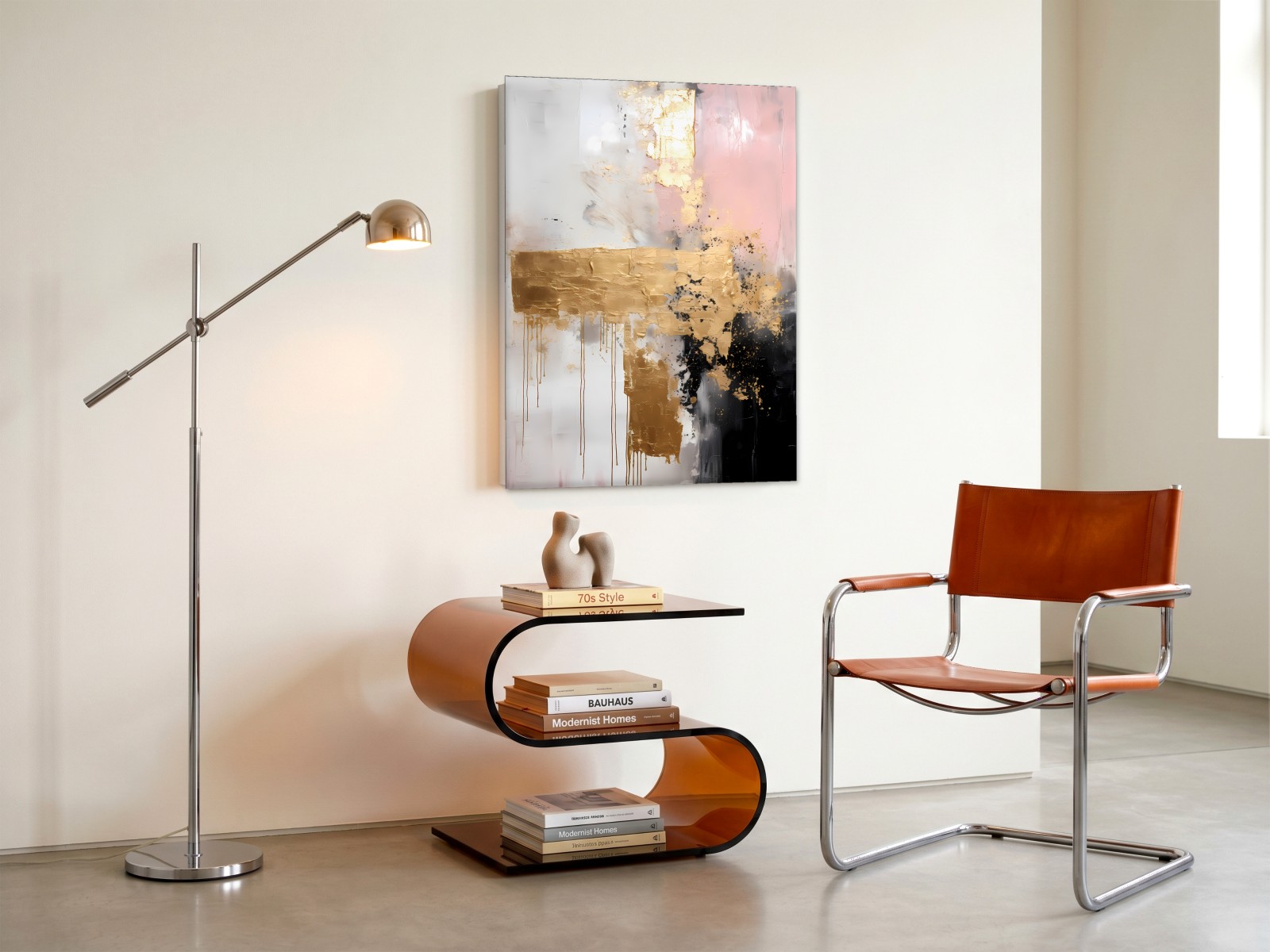 CAS1653-1 Gouden Cascade, Abstract & Modern schilderij aan de muur in interieur
