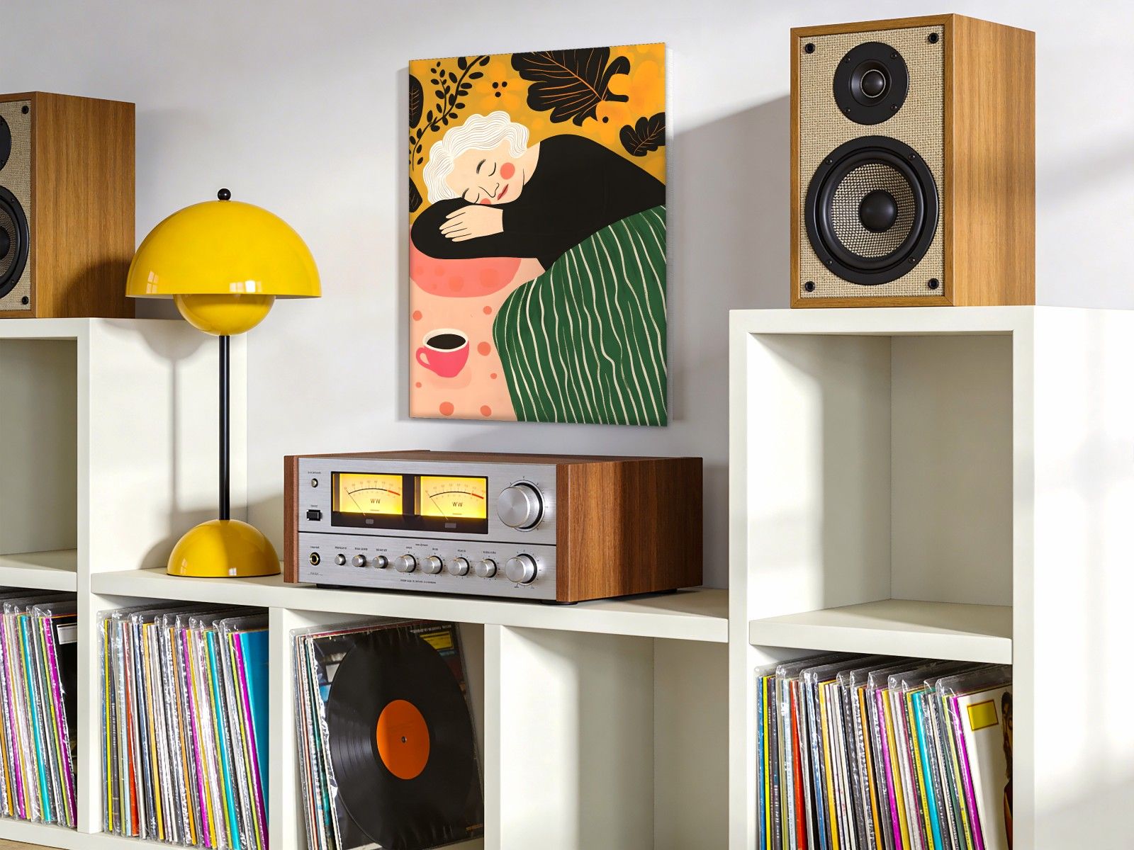 CAS1666-1 Dutje bij de Koffie, Mensen & Portretten schilderij aan de muur in interieur