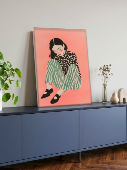 Meisje in gedachten, Mensen & Portretten schilderij aan de muur in interieur