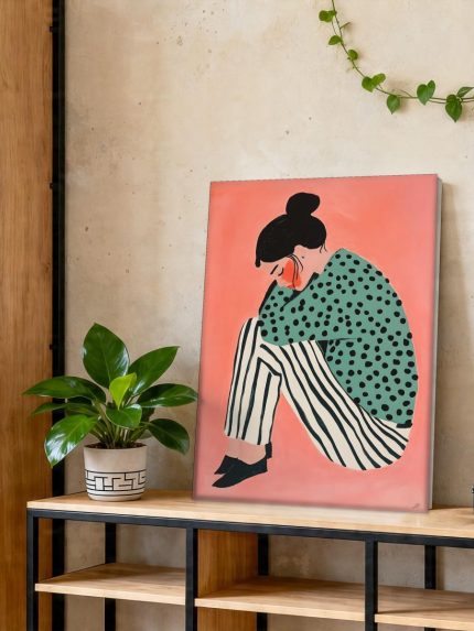Vrouw in Gedachten, Mensen & Portretten schilderij aan de muur in interieur