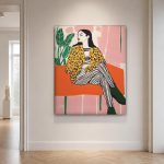Vrouw in Luipaardjas, Mensen & Portretten schilderij aan de muur in interieur