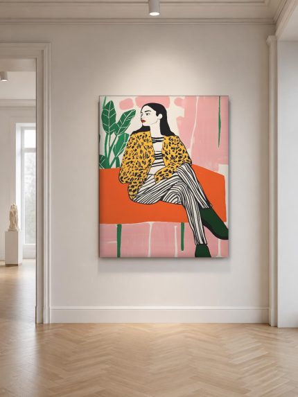 Vrouw in Luipaardjas, Mensen & Portretten schilderij aan de muur in interieur