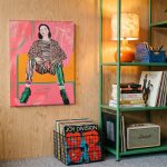 Zittende vrouw in luipaardjas, Mensen & Portretten schilderij aan de muur in interieur