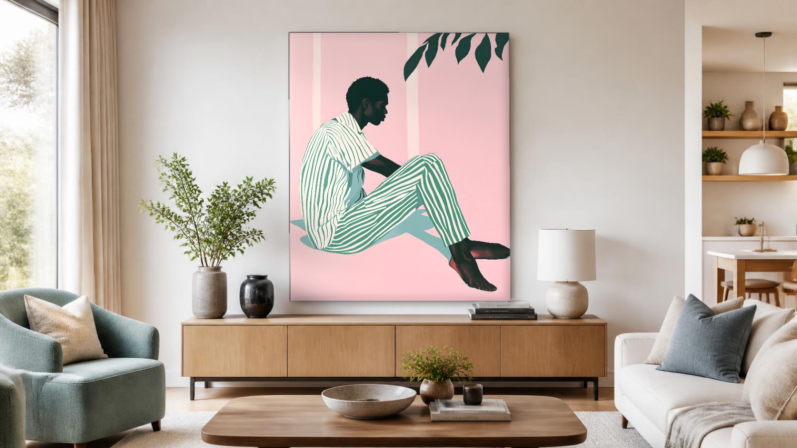 CAS1685-1 Man in Gestreepte Pyjama, Mensen & Portretten schilderij aan de muur in interieur
