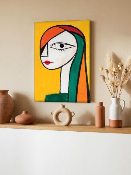 Kleurrijk Vrouwenprofiel, Mensen & Portretten schilderij aan de muur in interieur