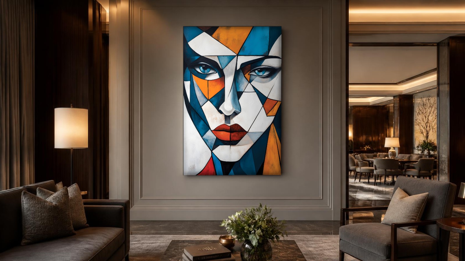 CAS1691-1 Kubistische Vrouw in Kleurvlakken, Mensen & Portretten schilderij aan de muur in interieur