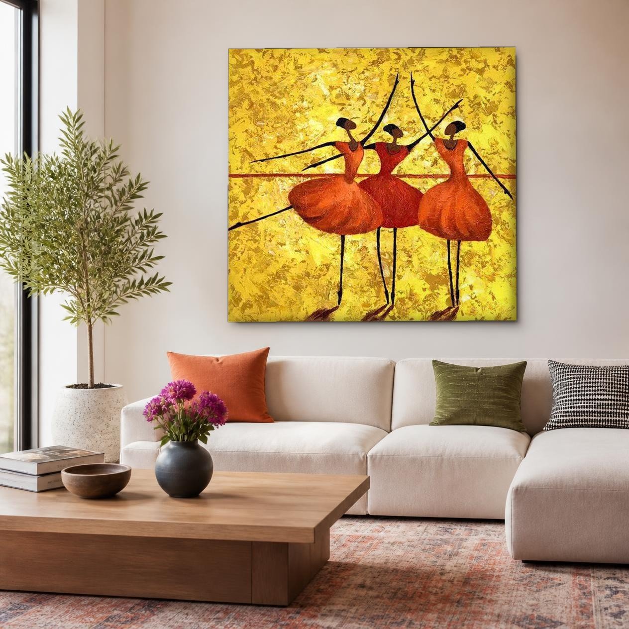 CAS171-1 Drie Balletdanseressen in Goud, Mensen & Portretten schilderij aan de muur in interieur