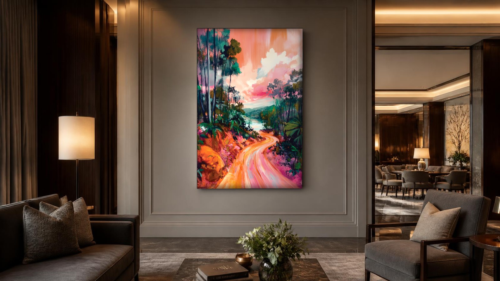 CAS1723-1 Kleurrijke Weg naar de Rivier, Natuur & Landschap schilderij aan de muur in interieur