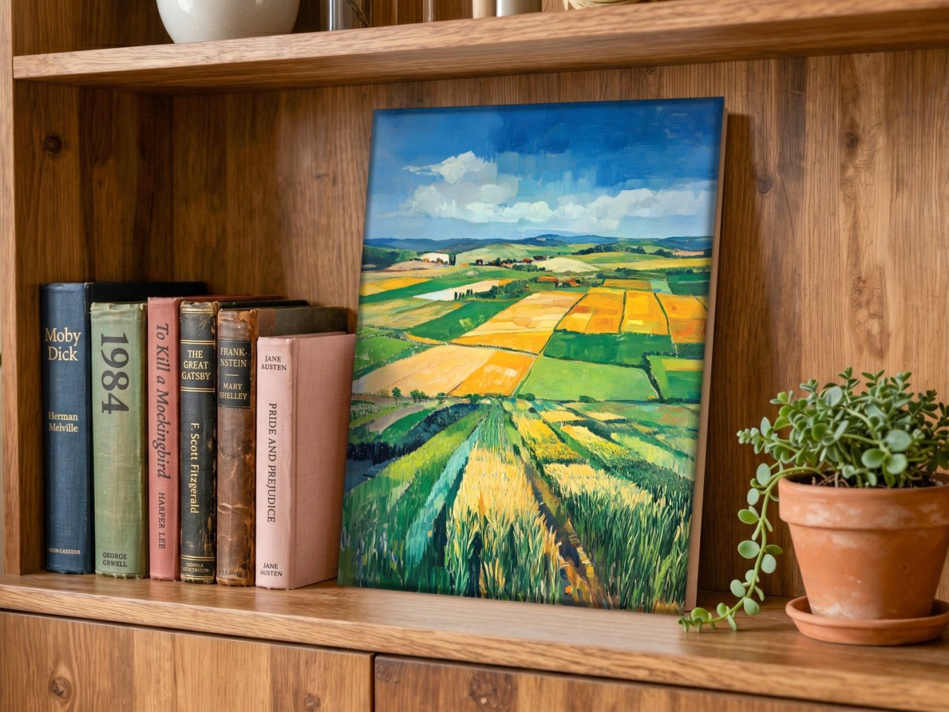 CAS1729-1 Glooiende Korenvelden, Natuur & Landschap schilderij aan de muur in interieur