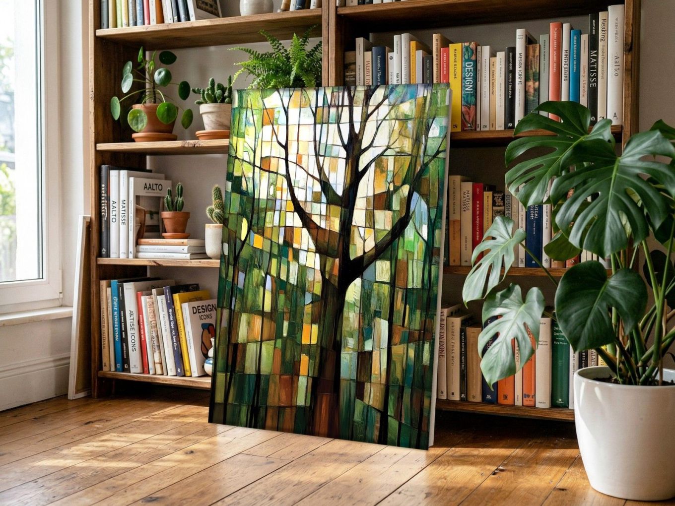 CAS1736-1 Boom in mozaïeklicht, Natuur & Landschap schilderij aan de muur in interieur