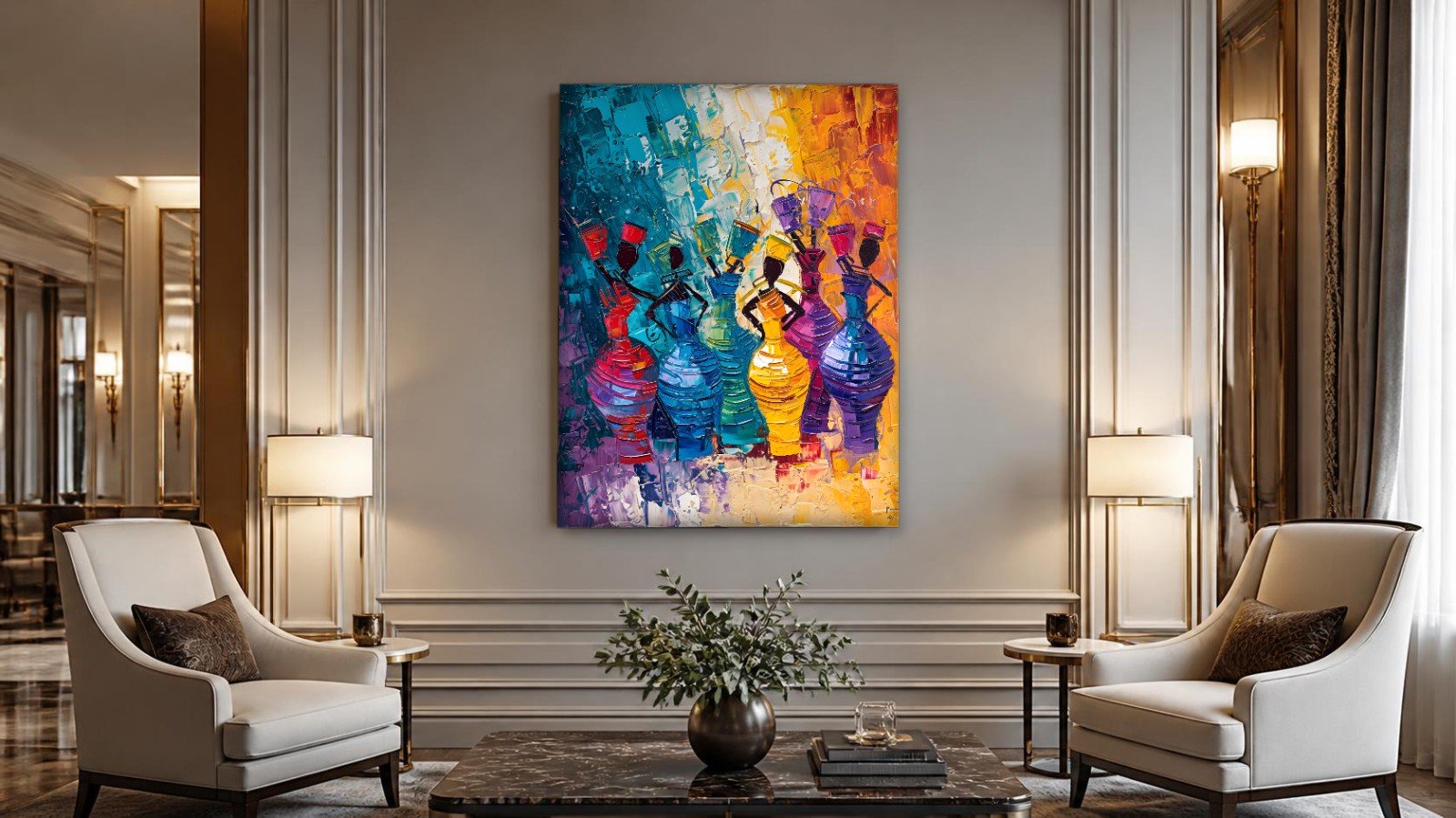 CAS1777-1 Waterdraagsters in kleur, Mensen & Portretten schilderij aan de muur in interieur
