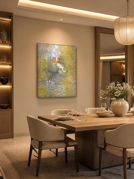 De Ganzen bij het Huis, Natuur & Landschap schilderij aan de muur in interieur