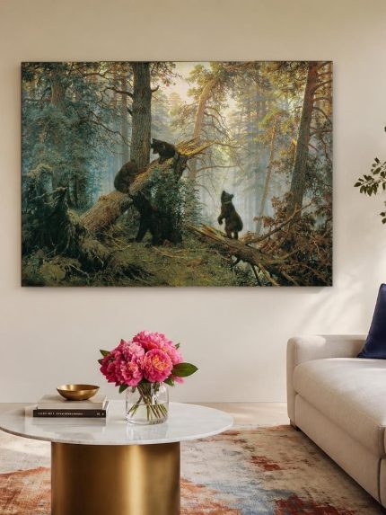 Berenwelpen in het Ochtendbos (naar Shishkin), Dieren schilderij aan de muur in interieur
