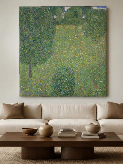 Bloeiende Weide (naar Klimt), Natuur & Landschap schilderij aan de muur in interieur