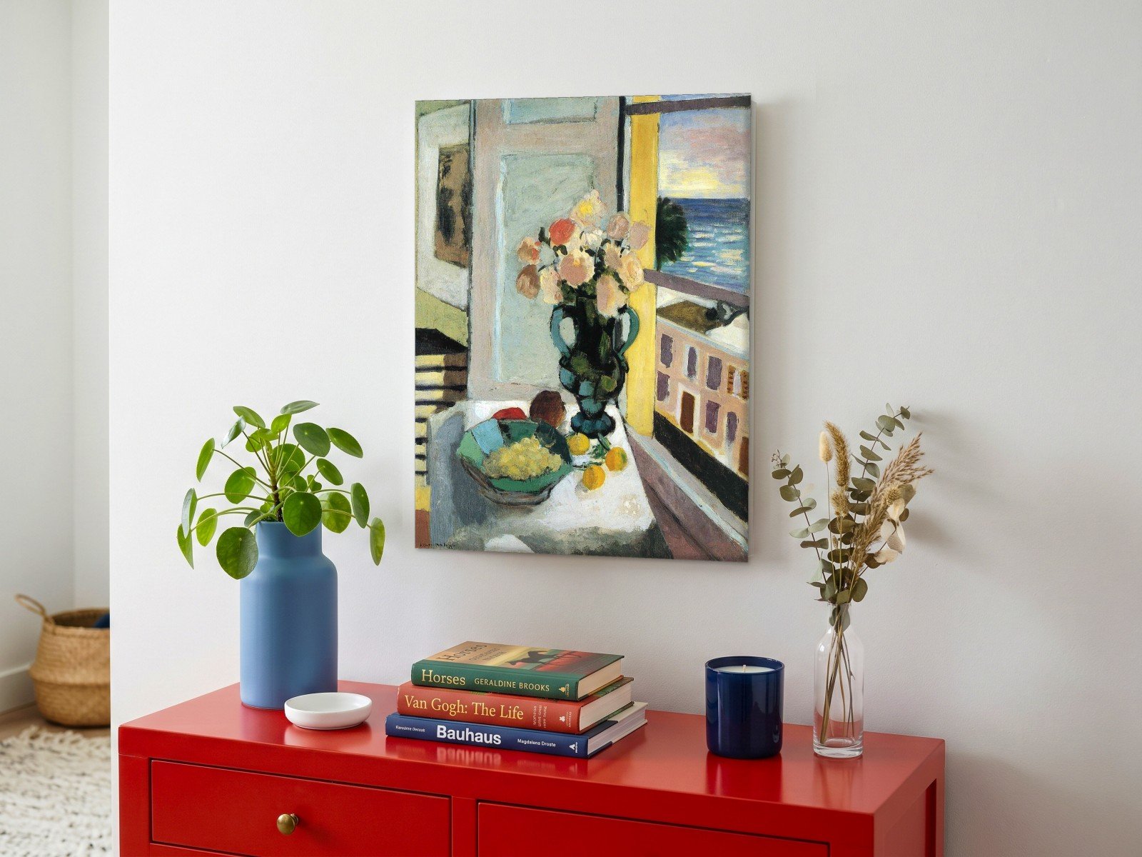 CAS1836-1 Bloemen bij het Raam (naar Matisse), Bloemen & Stilleven schilderij aan de muur in interieur