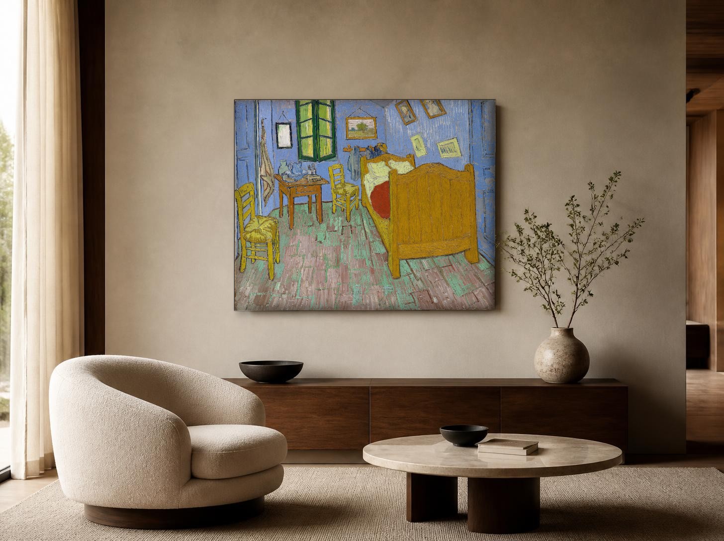 CAS1846-1 De Slaapkamer (naar Van Gogh), Mensen & Portretten schilderij aan de muur in interieur