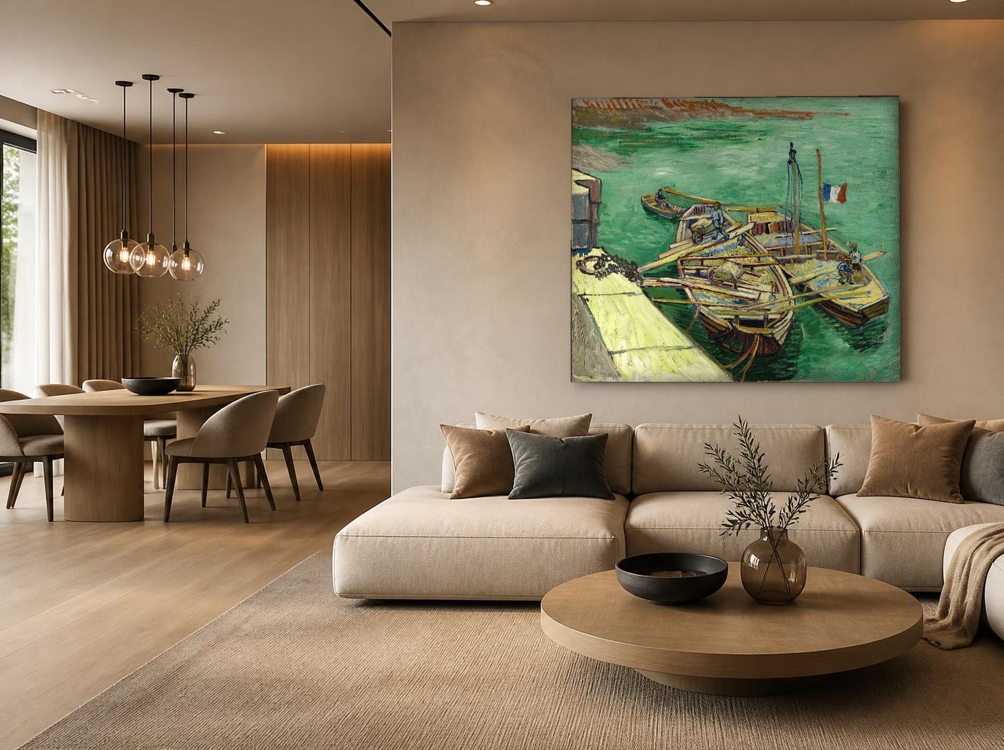 CAS1852-1 Boten aan de Kade (naar Van Gogh), Natuur & Landschap schilderij aan de muur in interieur