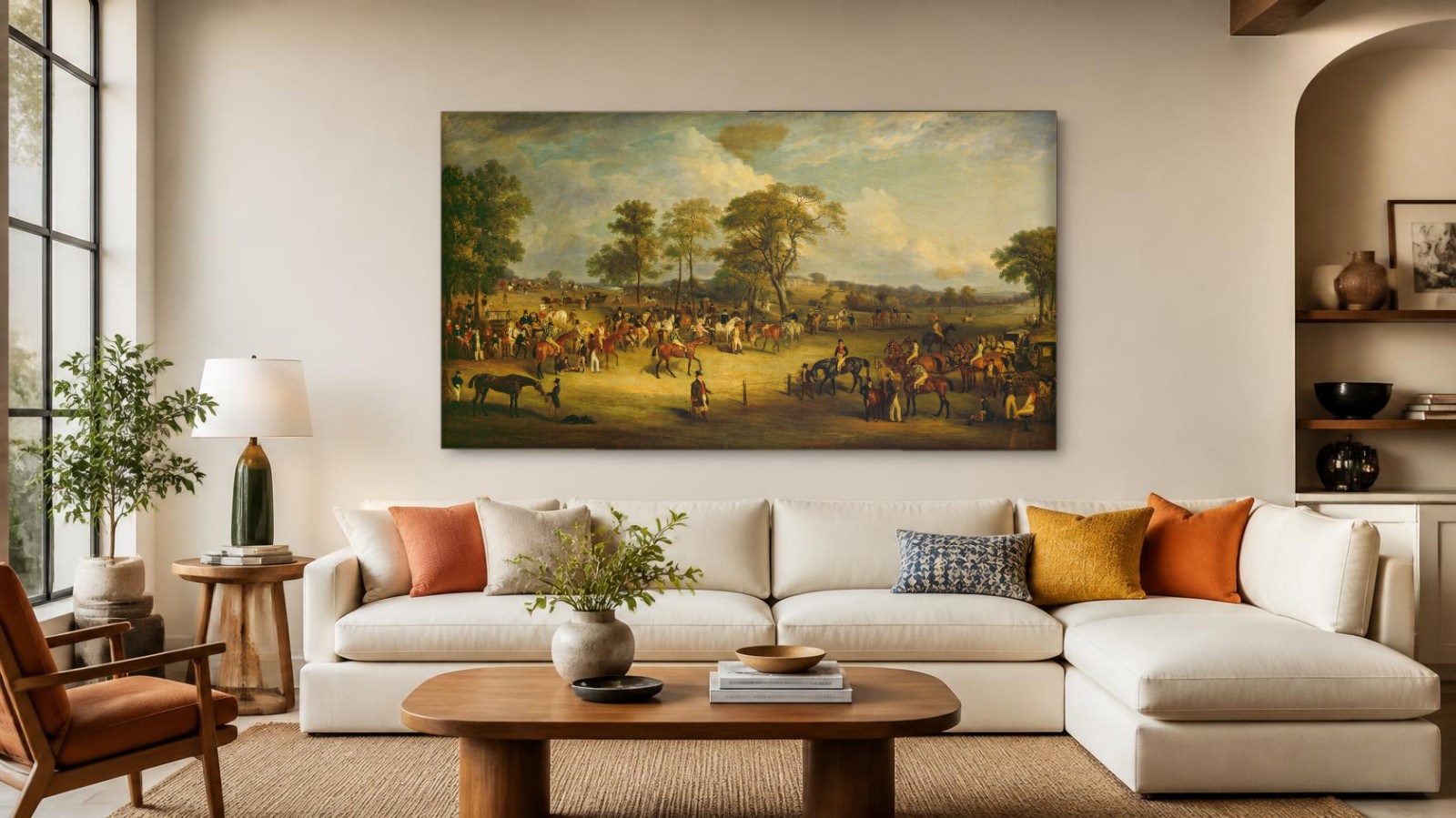 CAS1853-1 Drukke Paardenrace, Dieren schilderij aan de muur in interieur