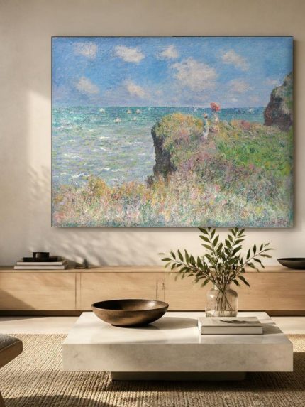 Klifwandeling bij Pourville (naar Monet), Natuur & Landschap schilderij aan de muur in interieur
