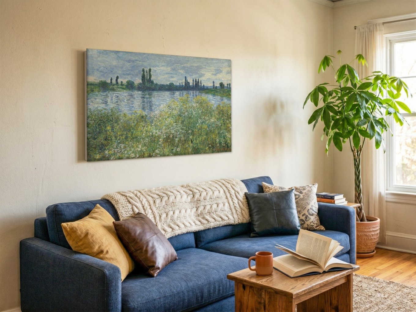 CAS1881-1 Oevers van de Seine bij Vétheuil (naar Monet), Natuur & Landschap schilderij aan de muur in interieur