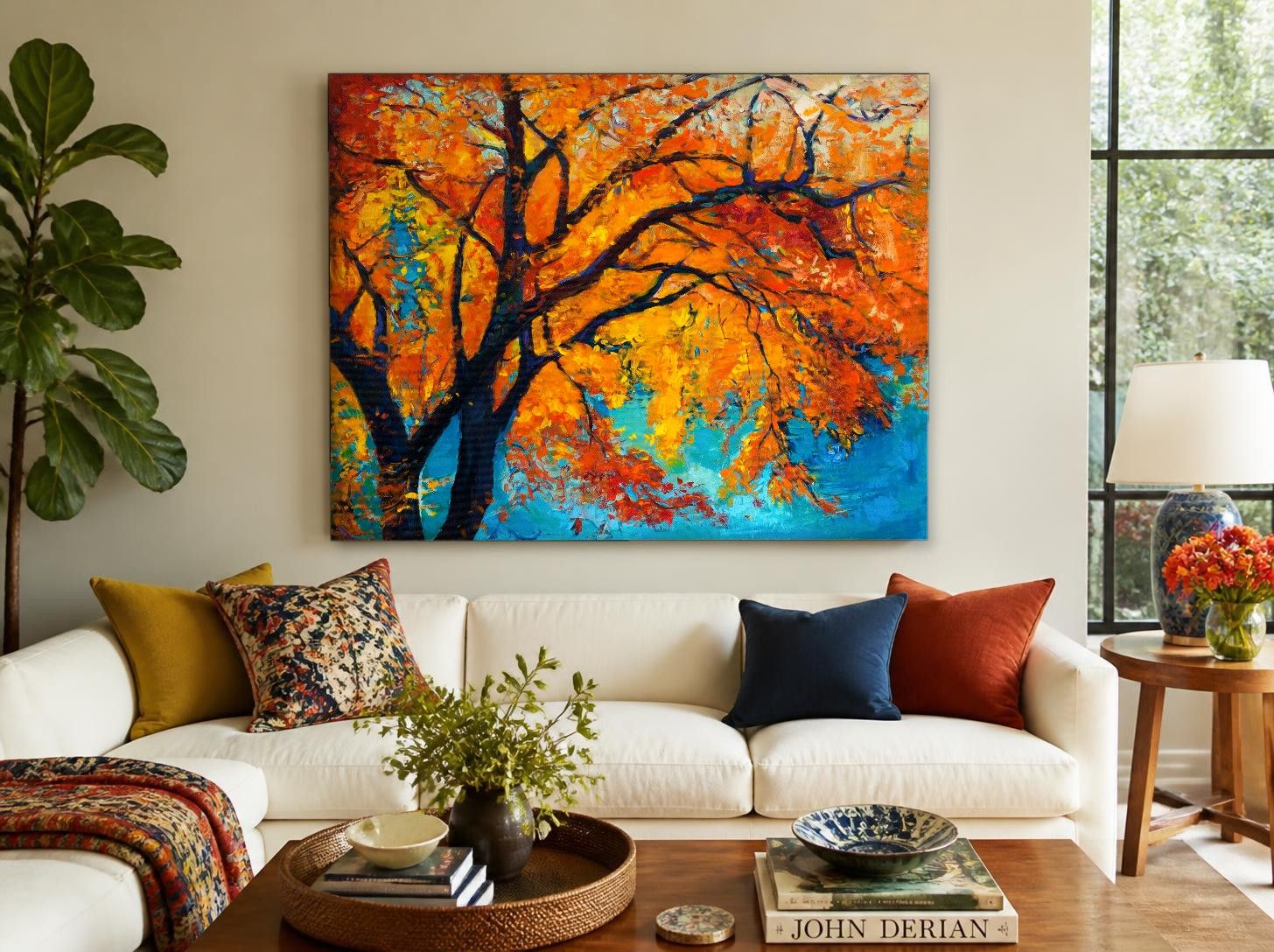 CAS1893-1 Vlammende Herfstboom, Natuur & Landschap schilderij aan de muur in interieur