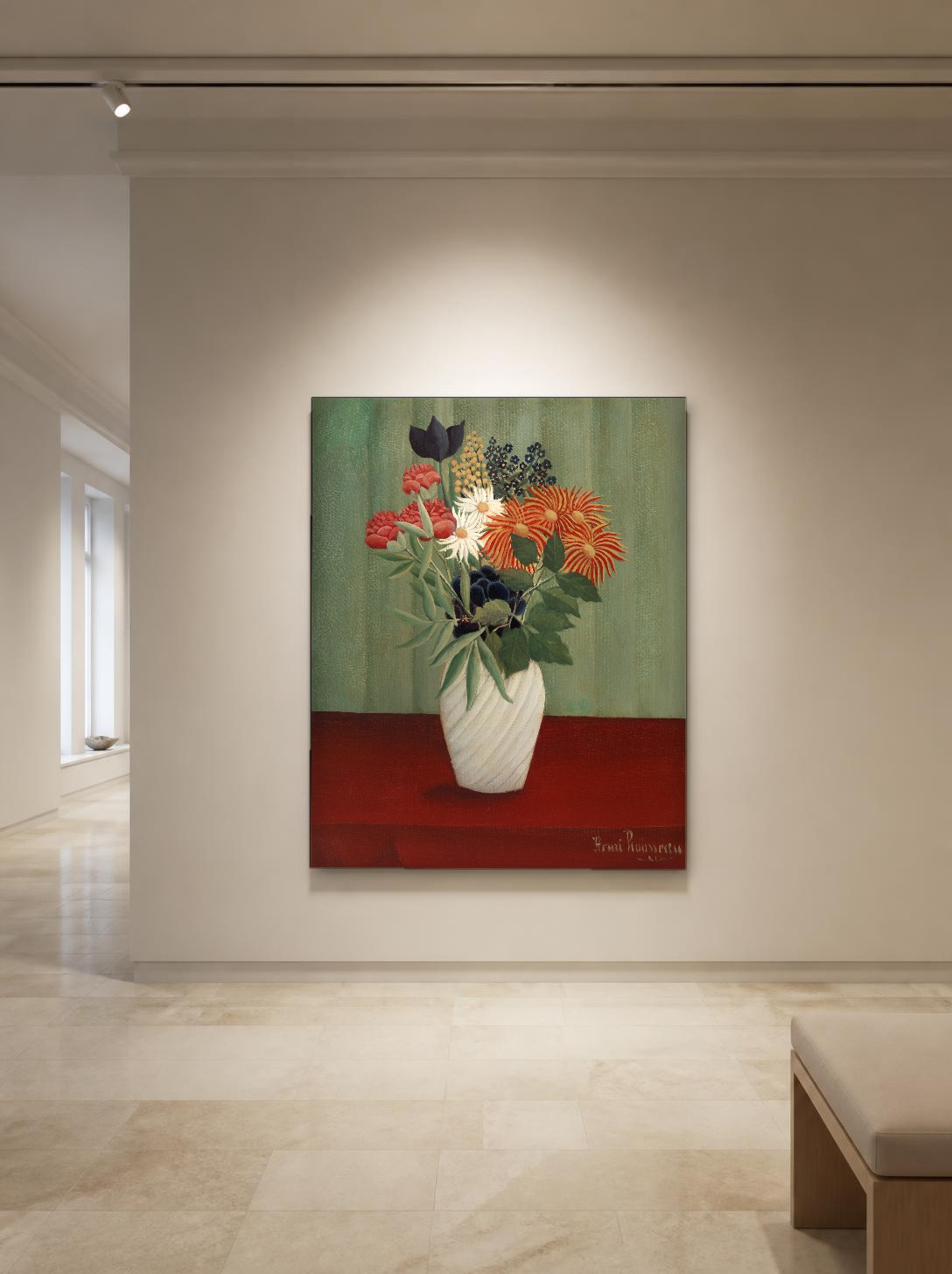 CAS1918-1 Boeket in Witte Vaas (naar Henri Rousseau), Bloemen & Stilleven schilderij aan de muur in interieur