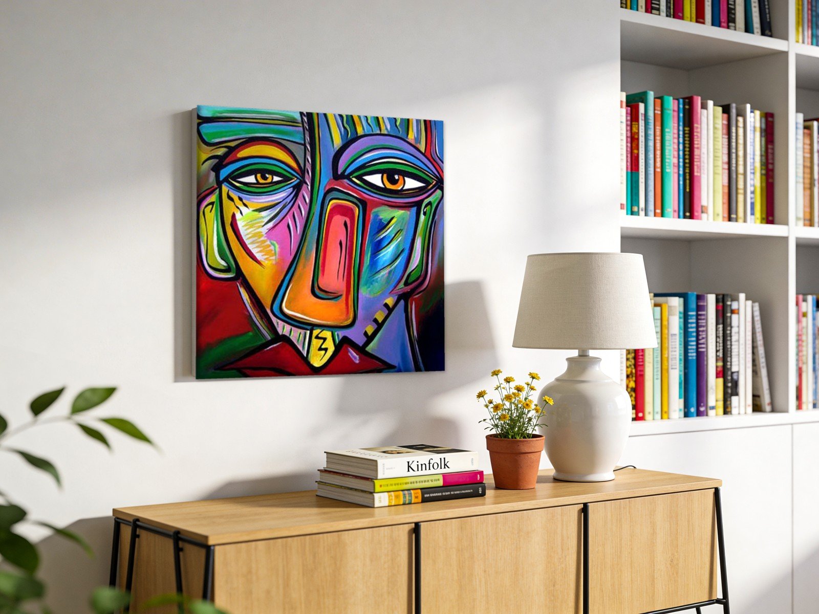 CAS192-1 Kleurrijk Gezicht, Mensen & Portretten schilderij aan de muur in interieur