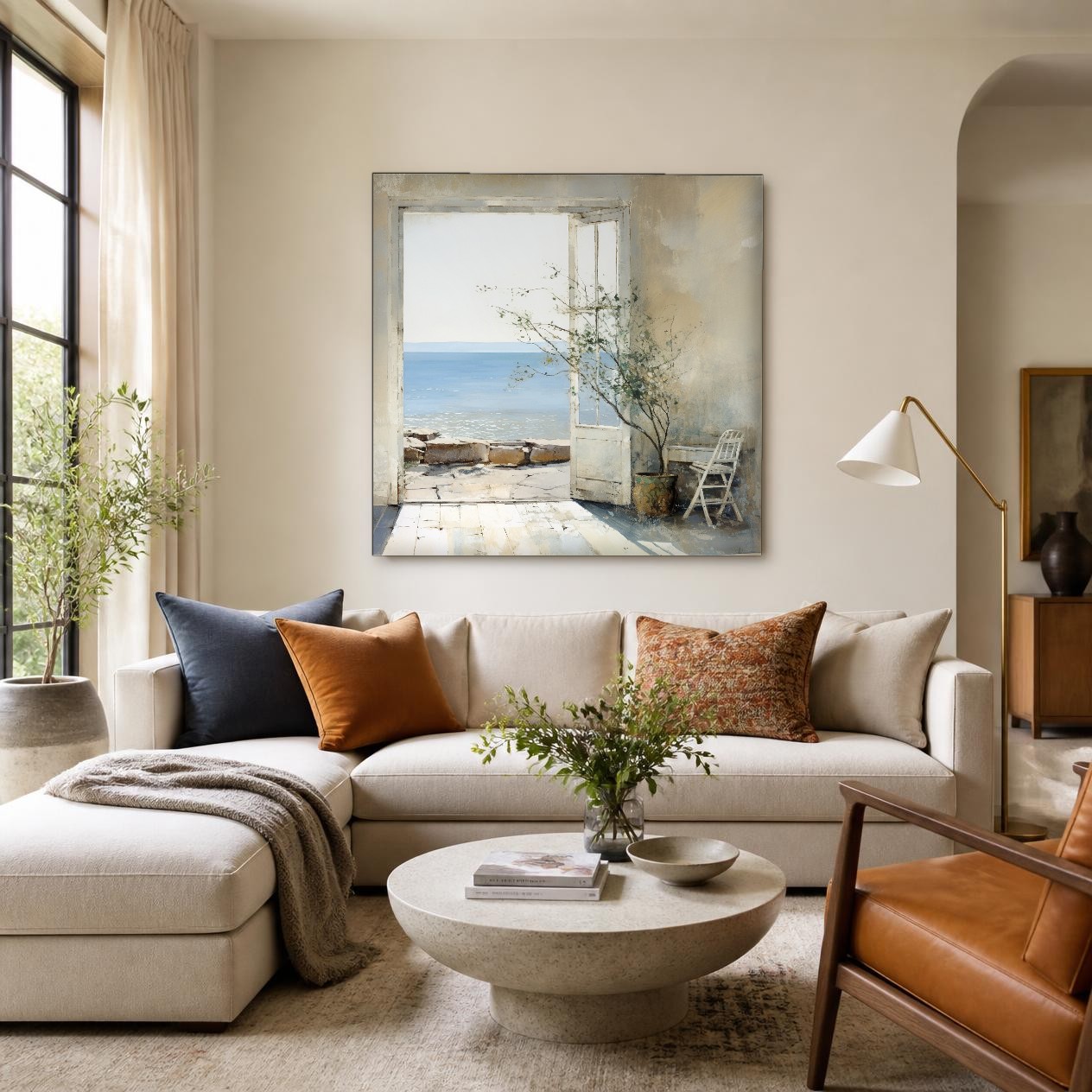 CAS1930-1 Open deur naar zee, Natuur & Landschap schilderij aan de muur in interieur