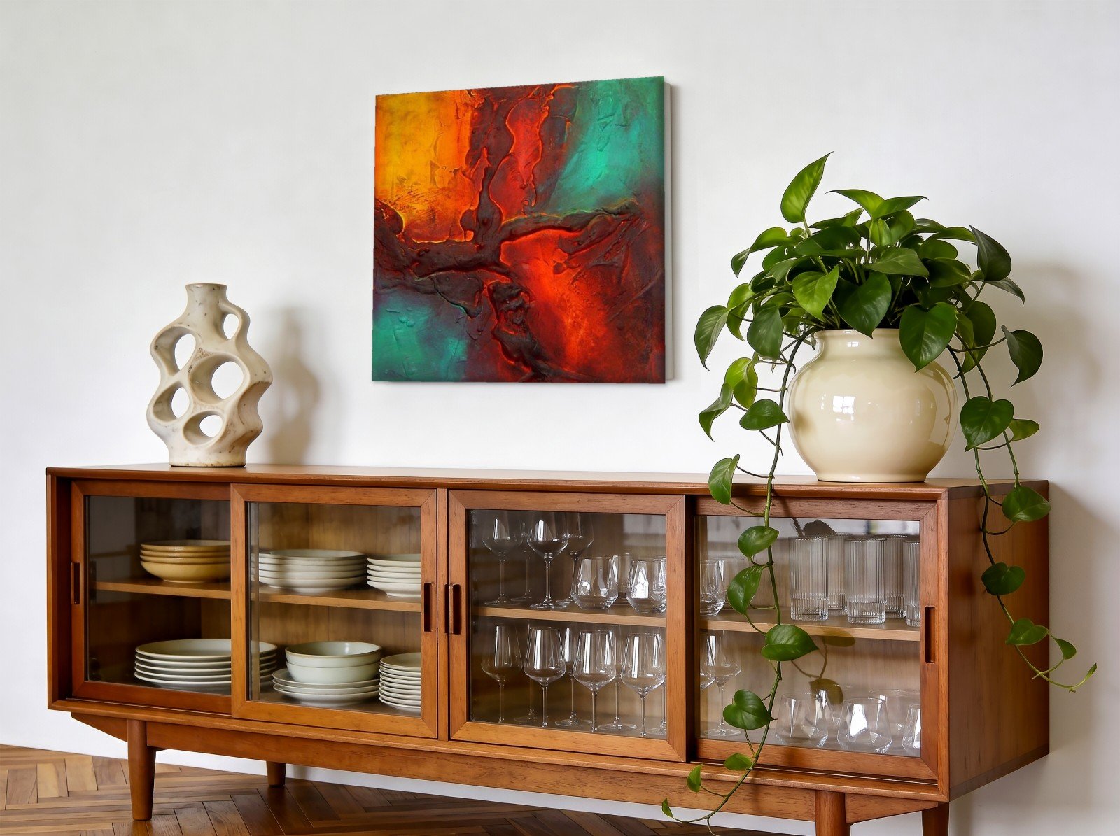 CAS1956-1 Vurige Vertakking, Abstract & Modern schilderij aan de muur in interieur