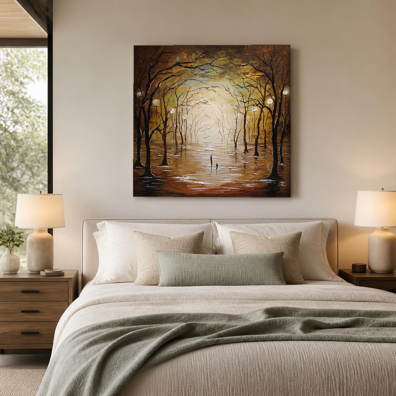 CAS196-1 Boslaan in Gouden Schemer, Natuur & Landschap schilderij aan de muur in interieur