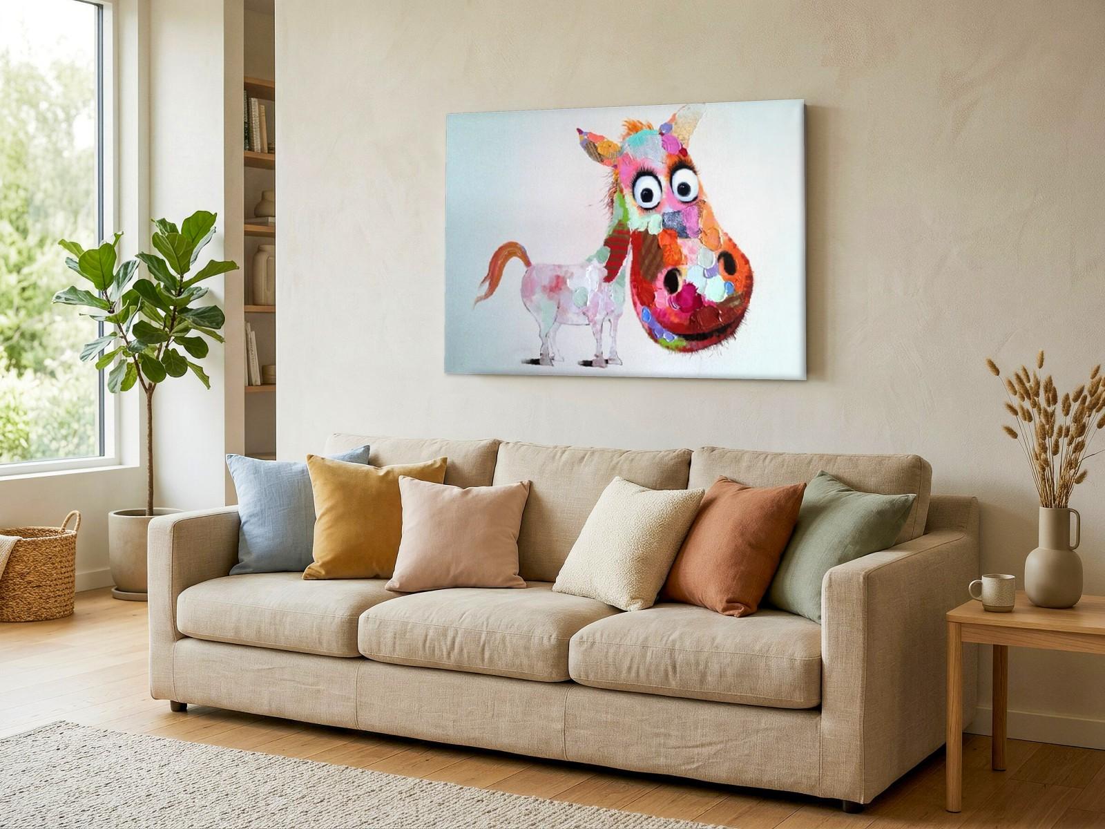 CAS1972-1 Kleurrijk Paard met Speelse Blik, Dieren schilderij aan de muur in interieur
