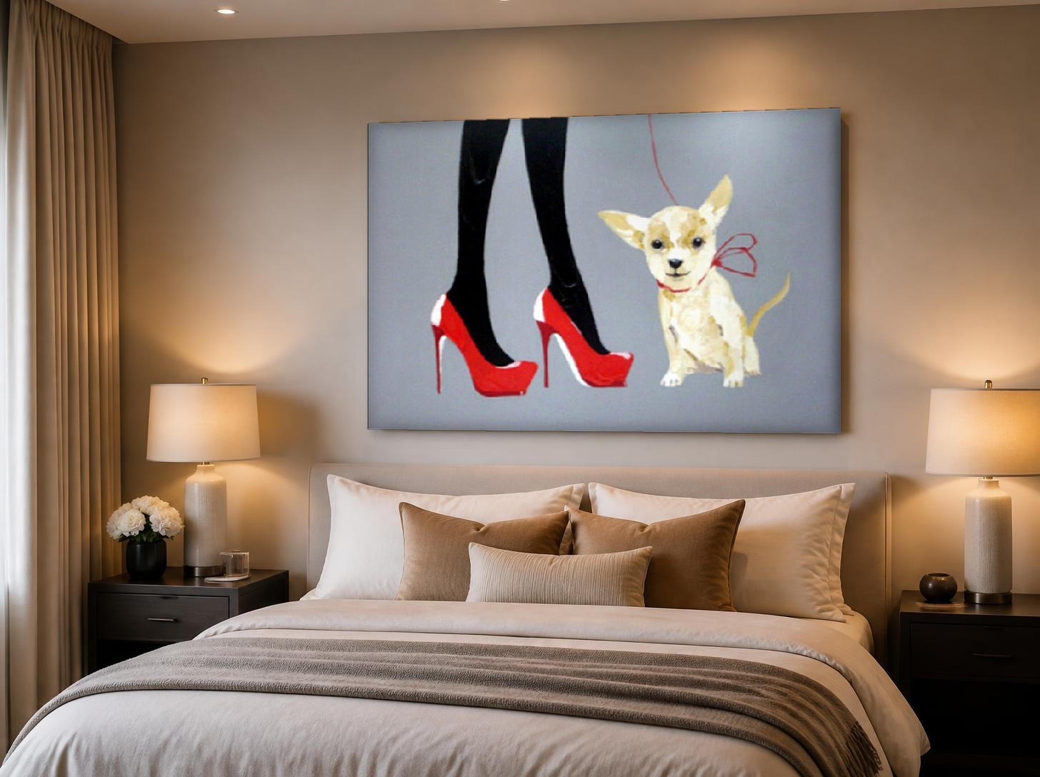 CAS1981-1 Chihuahua aan de Rode Leiband, Dieren schilderij aan de muur in interieur