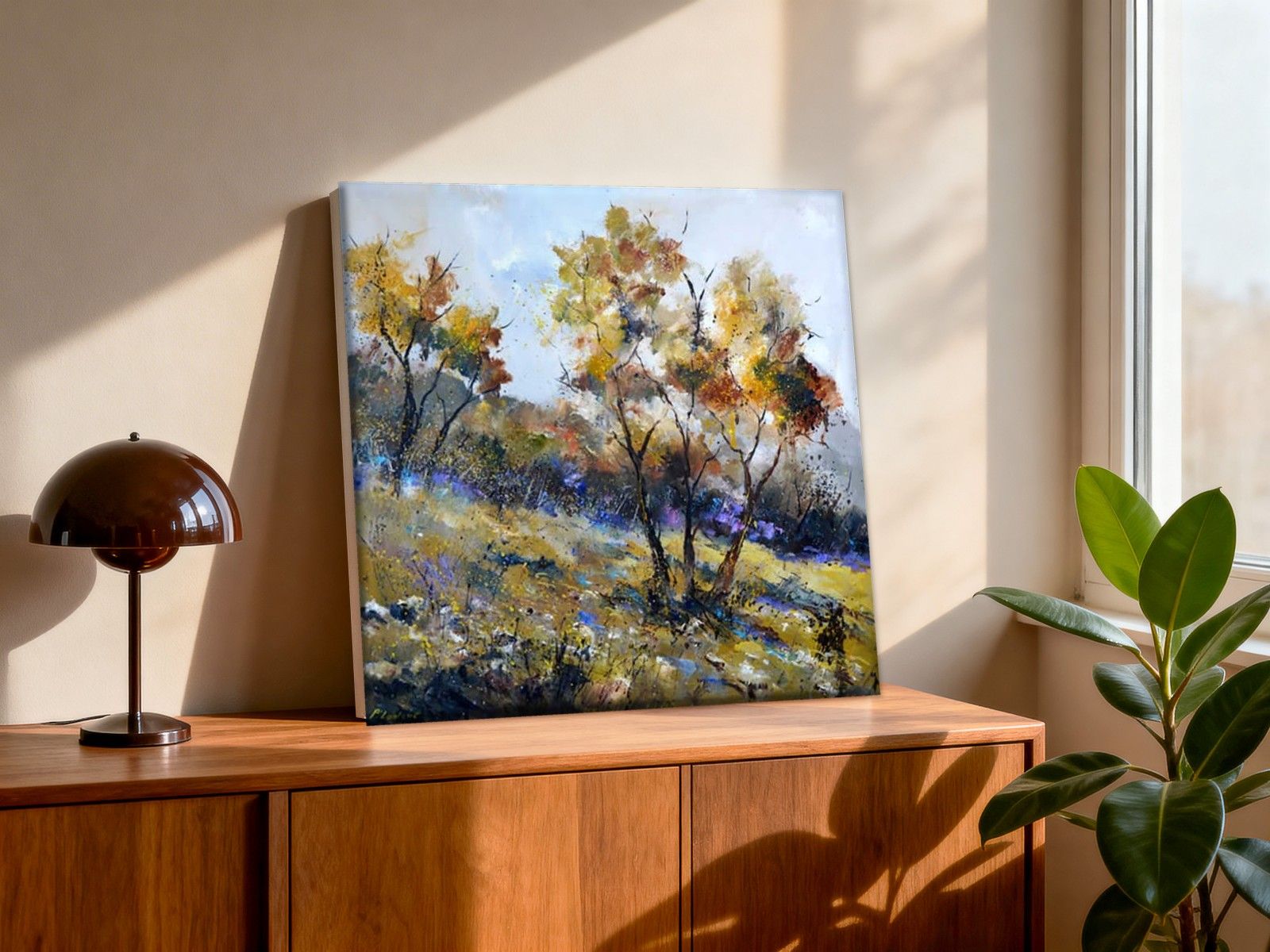 CAS2001-1 Herfstbomen op de Heuvel, Natuur & Landschap schilderij aan de muur in interieur