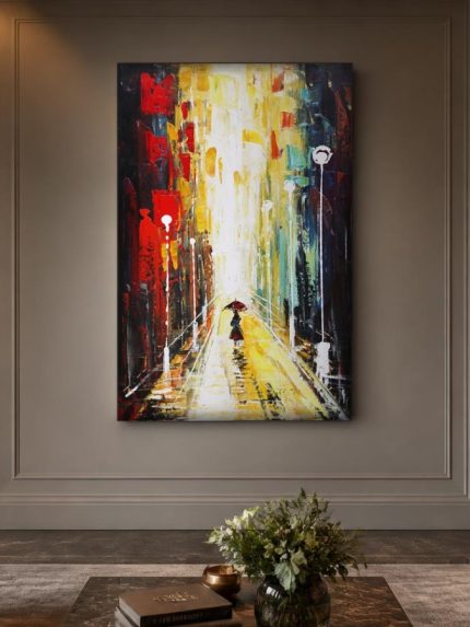 Regenlicht in de Stad, Steden & Skylines schilderij aan de muur in interieur