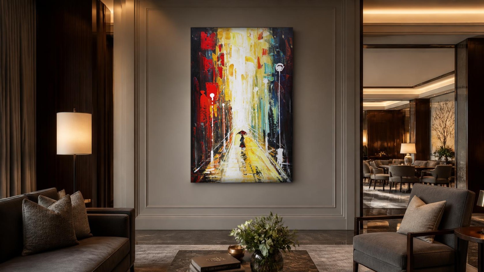 CAS2009-1 Regenlicht in de Stad, Steden & Skylines schilderij aan de muur in interieur