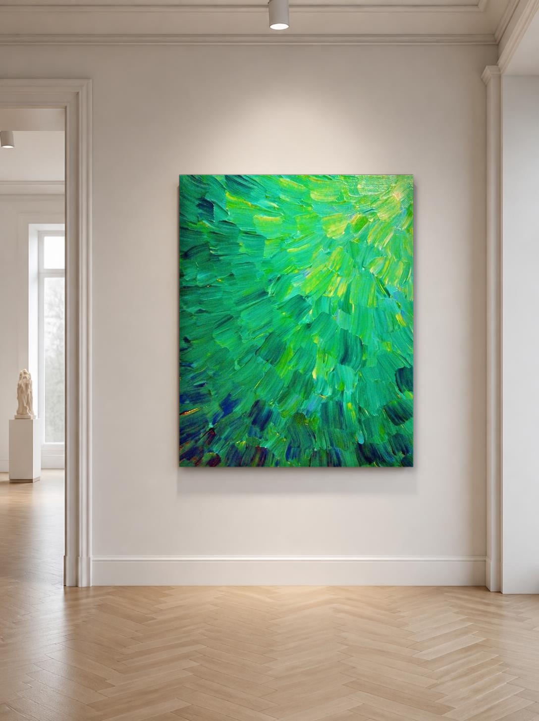 CAS2014-1 Groene Textuurgolf, Abstract & Modern schilderij aan de muur in interieur