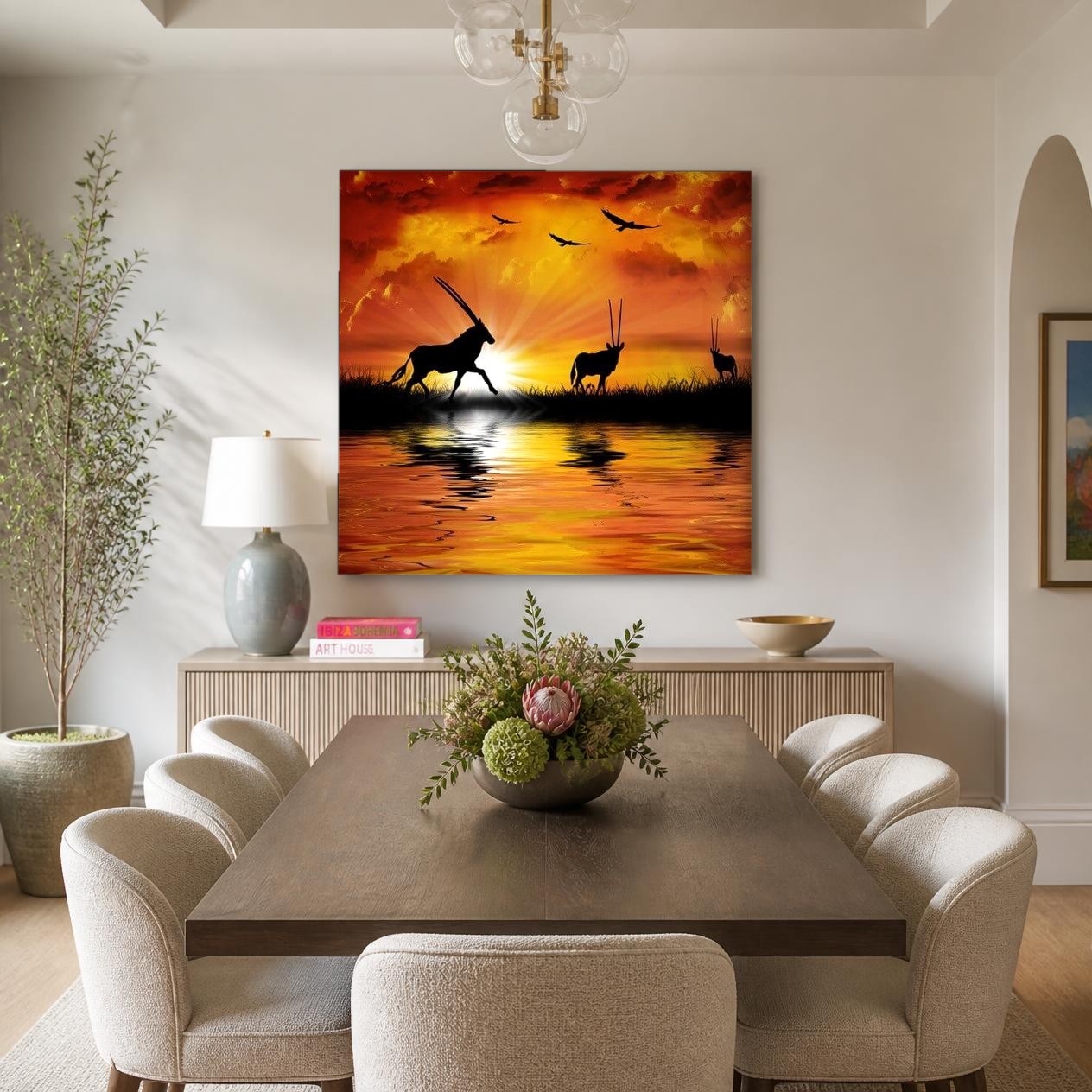CAS2016-1 Oryx bij Zonsondergang, Dieren schilderij aan de muur in interieur