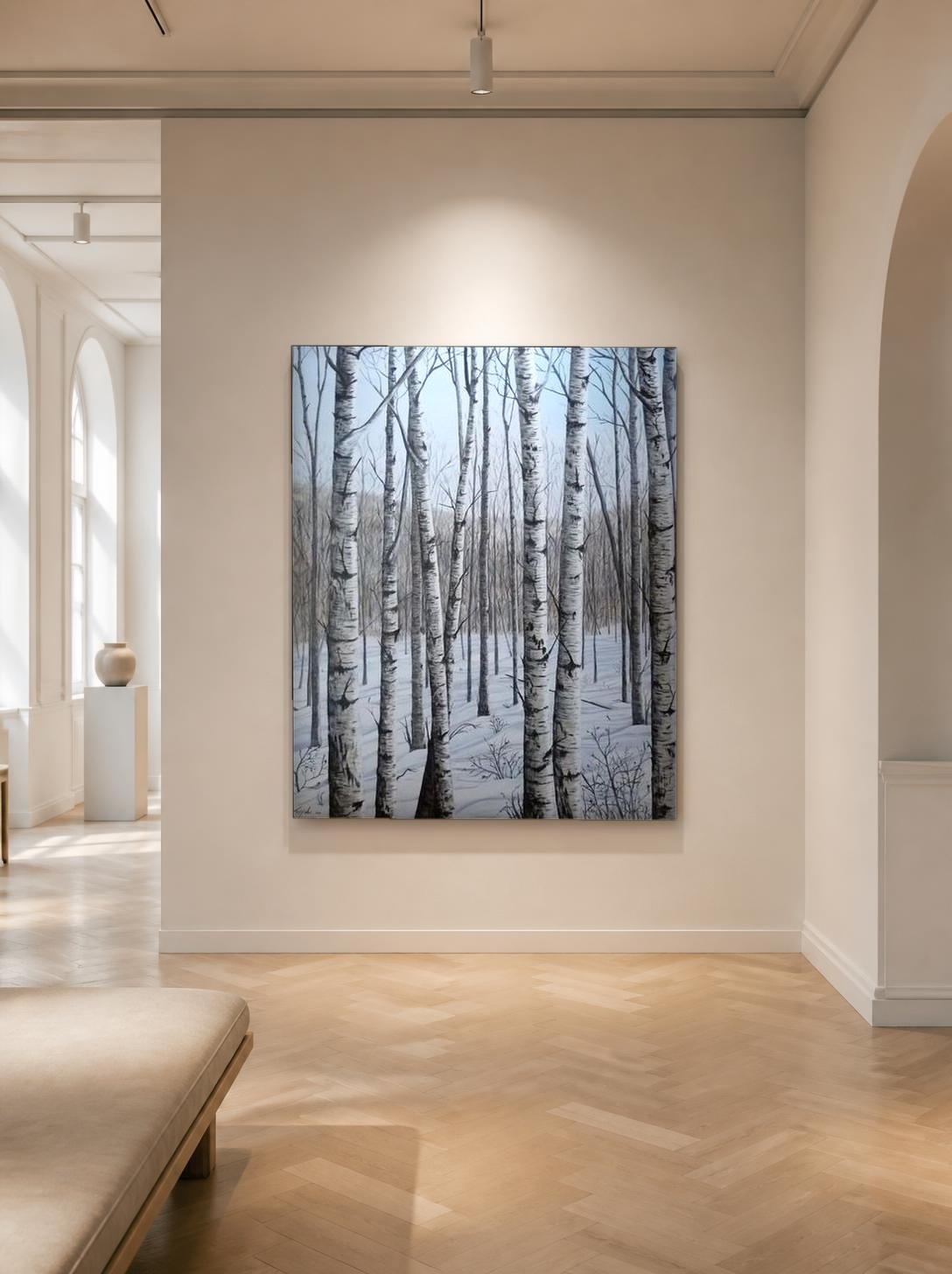 CAS2027-1 Winterse Berken in Sneeuw, Natuur & Landschap schilderij aan de muur in interieur