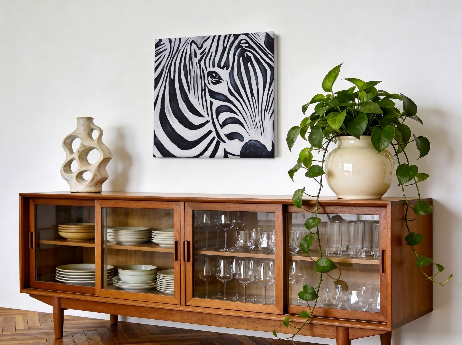 CAS2039-1 Zebra in close-up, Dieren schilderij aan de muur in interieur