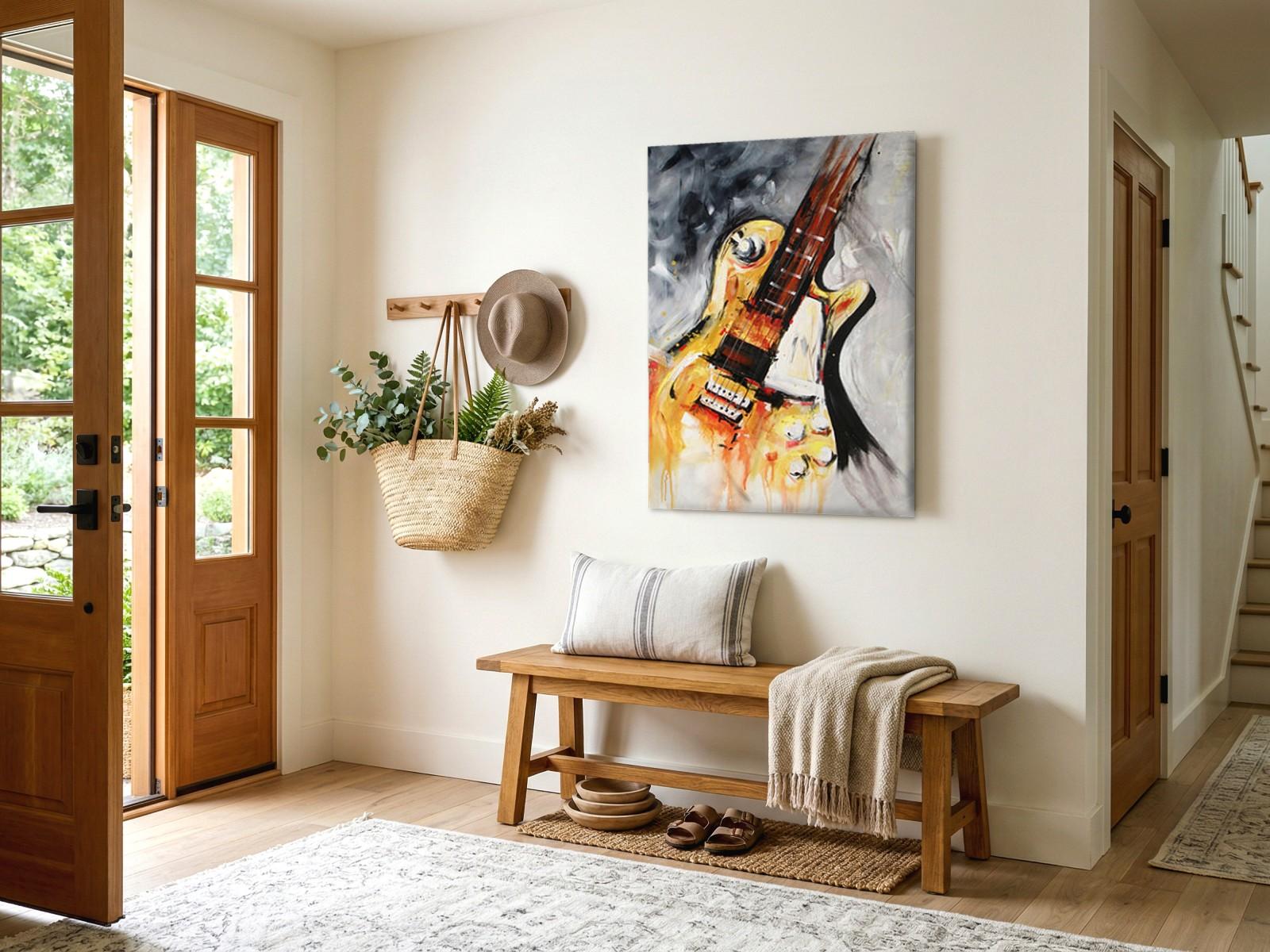 CAS204-1 Elektrische Gitaar in Vuurgeel, Mensen & Portretten schilderij aan de muur in interieur